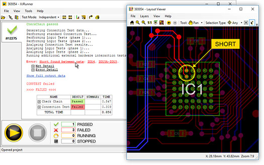 XJRunner found BGA short opened in Layout Viewer